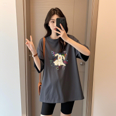 批发孕妇t恤夏装印花简约百搭上衣宽松<b class='q'>休闲</b>设计感纯棉圆领T恤