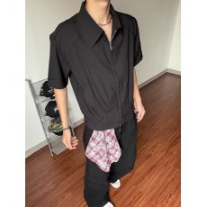 批发网图 cleanfit短款垫肩短袖夹克男女装夏季新款宽松半袖衬衫外套