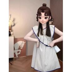 批发条纹小飞袖<b class='q'>连衣裙</b>女夏季2026新款韩系荷叶边不规则无袖<b class='q'>娃娃衫</b>裙子