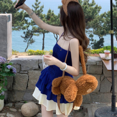 批发优质质量  夏季新款复古法式优雅气质纯欲辣妹拼接高腰蓬蓬连衣裙