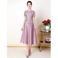 批发2025新款品牌喜婆婆婚宴装夏季婚礼妈妈礼服宴会假两件短袖连衣裙