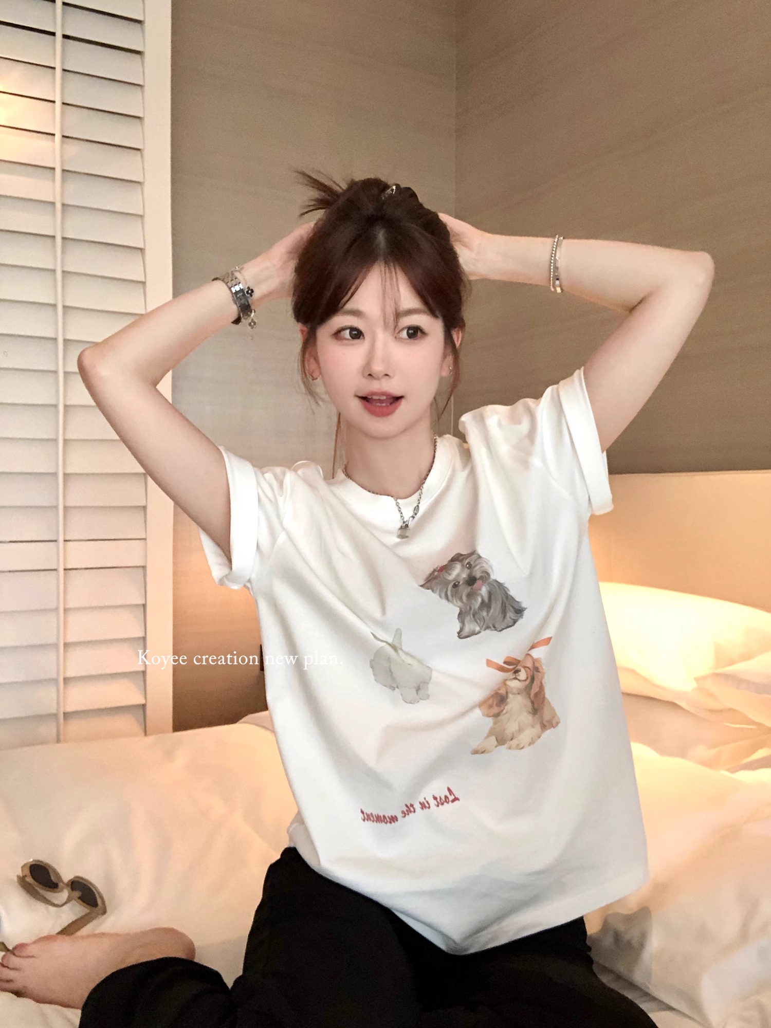 FA20925# 纯棉棉趣味小狗印花短袖T恤女 服裝批發女裝批發服飾貨源