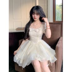 批发Blovelan清风铃兰甜美公主风蝴蝶结<b class='q'>欧根纱</b>短款连衣裙<b class='q'>蓬蓬裙</b>女夏