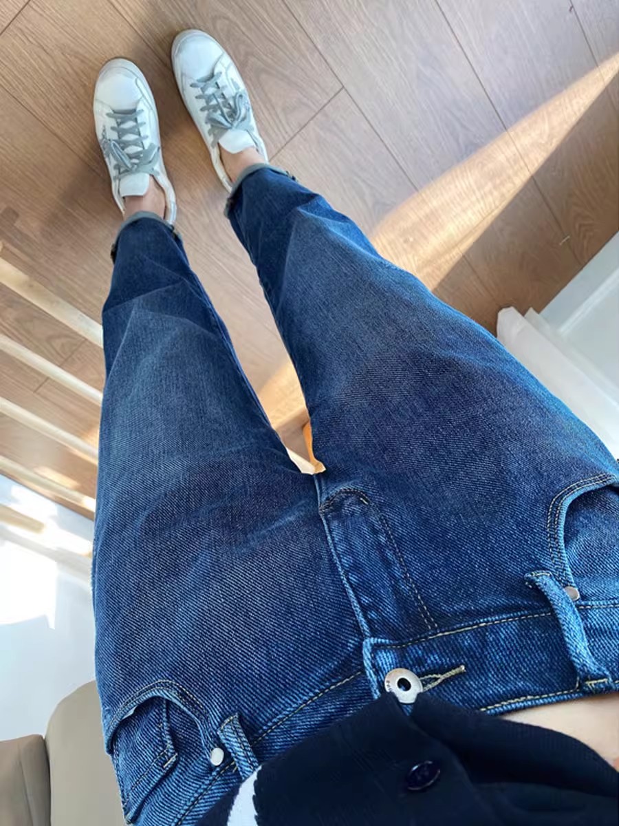 봄 빅 사이즈 하이웨이스트 스트레이트 청바지 여성 배 모양 몸 통통한 여동생 mm 신축성 슬림해 보이는 담배 파이프 할란 바지