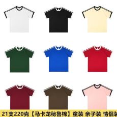 批发童装/<b class='q'>亲子装</b>超品质男女宽松落肩三条杠光板纯色短袖t恤款（10色）