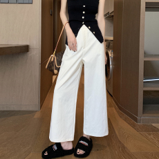 批发白色九分阔腿<b class='q'>裤</b>子女夏季新款宽松慵懒松弛感休闲直筒<b class='q'>裤</b>高腰工<b class='q'>装</b><b class='q'>裤</b>