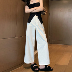 批发白色<b class='q'>九分</b>阔腿裤子女夏季新款宽松慵懒松弛感休闲直筒裤高腰工装裤