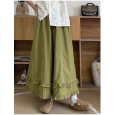 批发7679#文艺木耳边绣花阔腿裤女2026夏宽松棉麻百搭叠穿裙裤<b class='q'>九分裤</b>