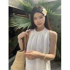 批发实拍实价~夏日出游 韩系小众法式无袖挂脖<b class='q'>背心</b>衬衫吊带上衣