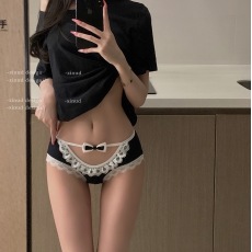 批发日系镂空纯欲黑色中腰可爱无痕<b class='q'>莫代尔</b>棉透气棉裆性感纯色三角裤