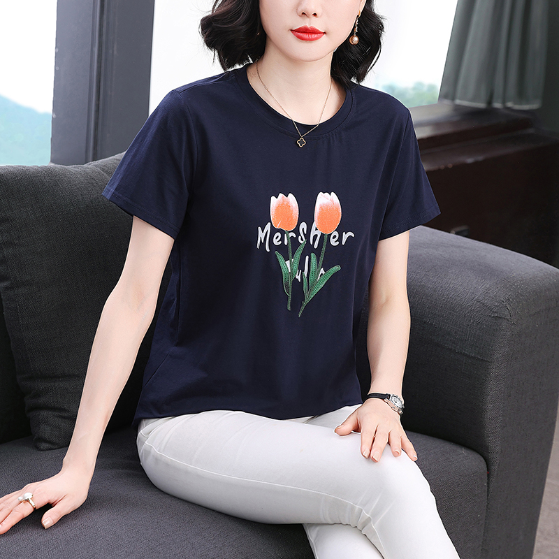 MY6512# 短袖T恤女气质上衣夏装新款宽松中老年百搭女士体恤女裝貨源服裝批發