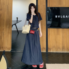 批发大码盐系穿搭套装女夏季<b class='q'>娃娃</b>休闲上衣胖MM显瘦牛仔半身<b class='q'>裙</b>子两件套