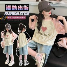 批发女童扎染短袖纯棉T恤夏季2026新款洋气儿童时髦半袖中大童<b class='q'>上衣</b>潮t