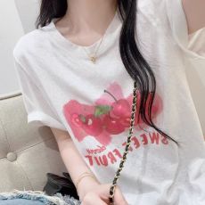 批发现货 大码正肩印花雪花棉短袖T恤女夏季薄款透气白色体恤小众上衣