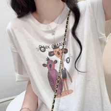 批发现货~大码雪花棉复古卡通印花短袖t恤女夏季松弛韩版圆领宽松上衣