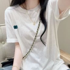 批发现货~大码雪花棉复古卡通印花短袖t恤女夏季韩版圆领宽松显瘦上衣