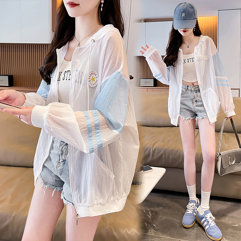 MY6499# 防晒衣女新款韩版宽松拼接防晒服可外穿大码夏季薄款外套女女裝...
