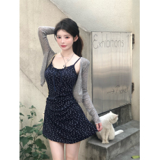 批发实拍 真实价 减龄<b class='q'>开衫</b>碎花吊带连衣裙春夏法式设计辣妹裙子套装