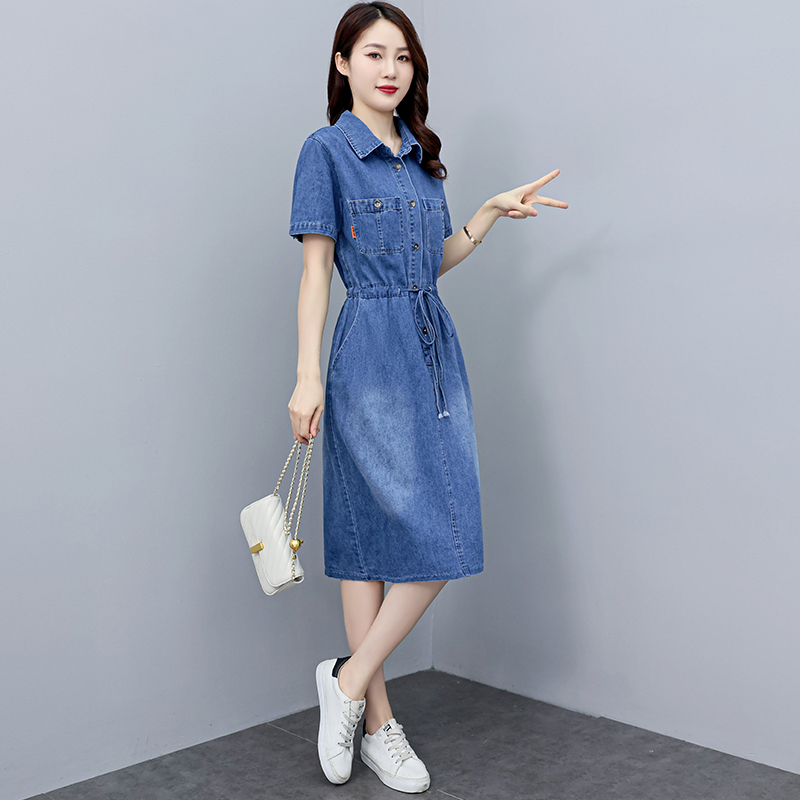 MY6823# 牛仔连衣裙女夏款新款小个子休闲方领小众薄款爆款气质牛仔裙女裝貨源服裝批發