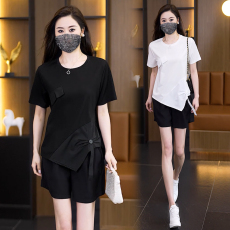 批发2025夏季大码女装T恤时尚胖妹妹宽松遮肚减龄不对称百搭短袖上衣