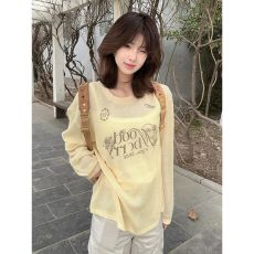 批发美式复古针织镂空印花长袖T恤女春夏季慵懒风<b class='q'>宽松</b>百搭防晒罩衫潮