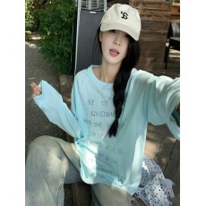 批发韩系字母印花薄款微透防晒长袖<b class='q'>T</b><b class='q'>恤</b>2025春夏新款宽松<b class='q'>中长款</b>上衣ins