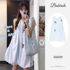 批发小个子甜美蓝色无袖背心<b class='q'>连衣裙</b>女夏季2026新款宽松显瘦蓬蓬短裙子