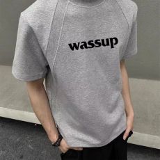 批发潮牌重磅 290克T恤男女生太空棉空气层抗皱硬挺拼接设计休闲宽松T