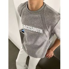 批发潮牌重磅 290克T恤男女生太空棉空气层抗皱硬挺拼接设计休闲宽松T