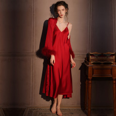 批发腾升<b class='q'>伴娘</b>晨袍仙女羽毛白色高档睡<b class='q'>裙</b>轻奢高定重工女人私房两件套