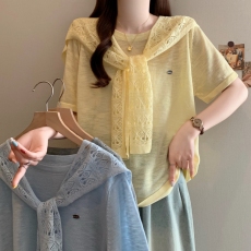 批发实拍26年大码<b class='q'>夏</b>新款披肩+休闲宽松针织百搭短袖T恤两件套上衣