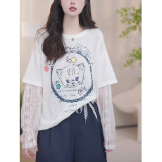 批发假两件蕾丝拼接百搭T恤女早秋季新款2026独特超好看上衣防晒<b class='q'>小衫</b>