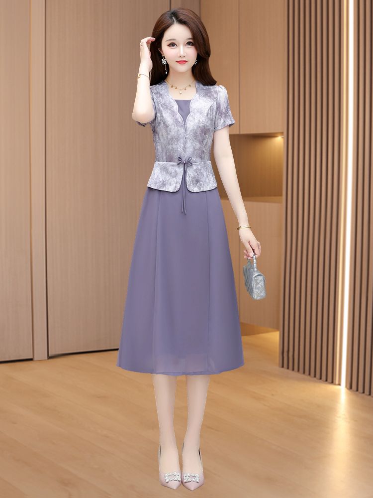 MY6598# 衣裙轻奢假两件女高级气质套装雪纺纱高端减龄感夏季洋气女裝貨源服裝批發