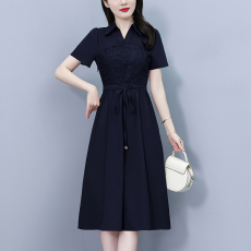 批发<b class='q'>贵</b><b class='q'>夫人</b>假两件刺绣连衣裙女2026夏装新款高端洋气妈妈衬衫领裙子