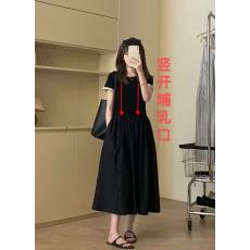 批发哺乳高级感短袖连衣裙女<b class='q'>夏</b>季2026新款流行收腰显瘦裙子