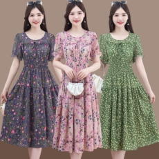 批发时尚印花雪纺<b class='q'>连衣裙</b>女2026年夏季新款气质中长款流行洋气裙子韩版