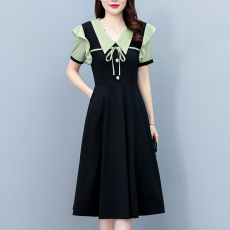 批发实拍气质<b class='q'>连衣裙</b>女新款夏天品牌今年爆款流行减龄短袖假两件大码裙