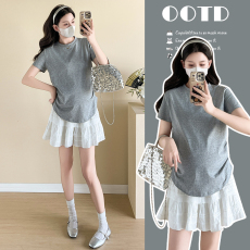 批发实拍新款纯棉孕妇上衣百搭<b class='q'>夏</b>装圆领孕妇T恤