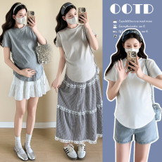 批发实拍新款纯棉孕妇上衣百搭<b class='q'>夏</b>装圆领孕妇T恤