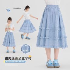 批发女童半身裙春<b class='q'>秋</b>款儿童洋气荷叶边裙子女大童格纹中长款蛋糕裙女孩