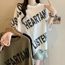 批发大码2025夏季新款<b class='q'>街头</b>个性字母韩版不规则中袖圆领T恤女上衣