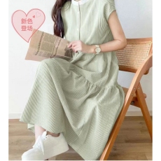 批发韩国夏季圆领小排扣条纹无袖<b class='q'>连衣裙</b>甜美韩版新色登场