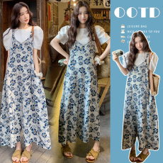 批发夏季经典印花背带裤孕妇连衣裙休闲甜美九分阔腿裤<b class='q'>短袖</b>套装