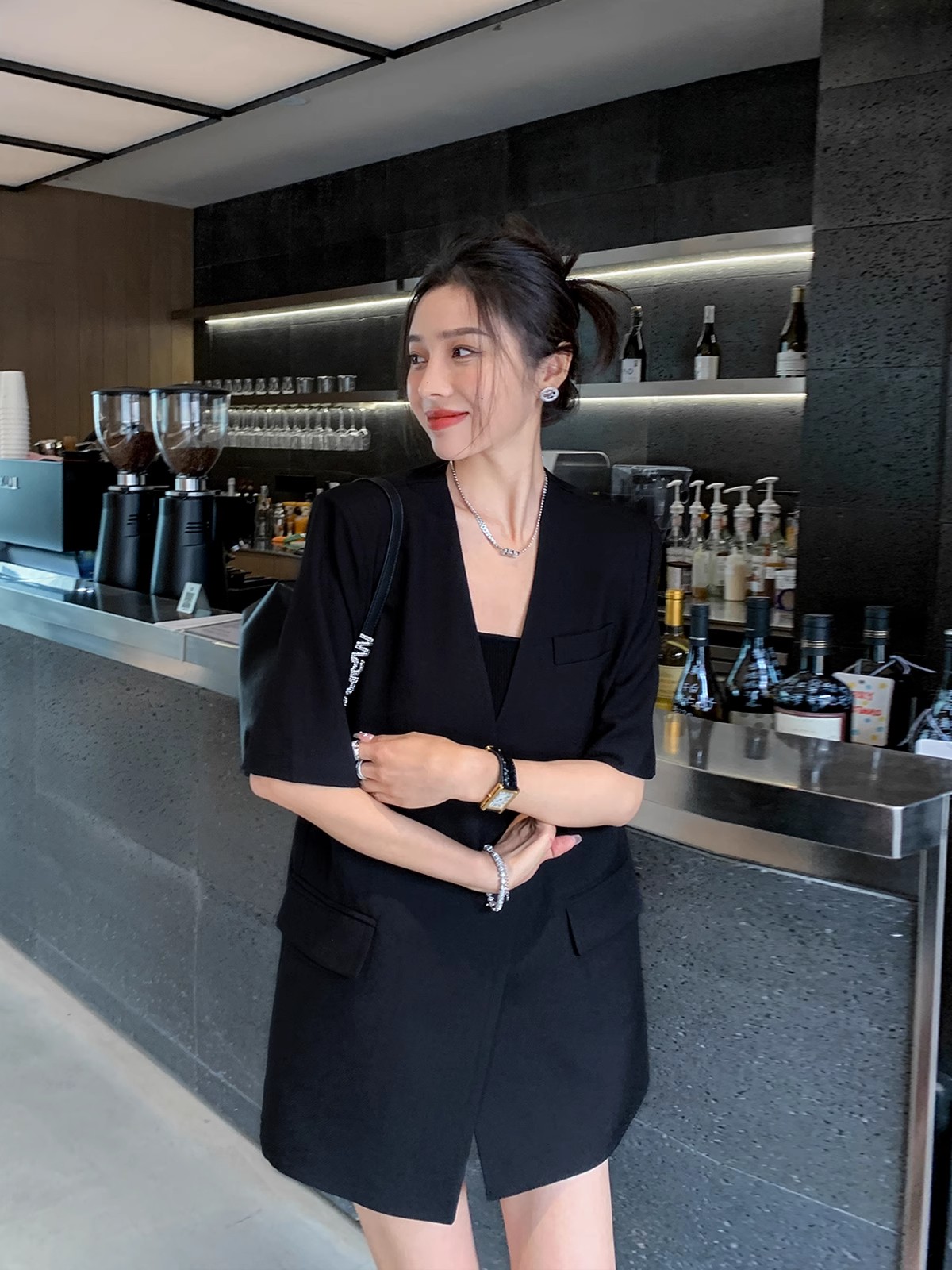 FA33229# 夏季薄款西装新款短袖西装外套女韩版宽松垂感中袖小西服上衣 服裝批發女裝批發服飾貨源