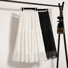 批发实拍大码女<b class='q'>装</b>夏款胖mm气质设计感双层网纱蕾丝边减龄显瘦半身裙