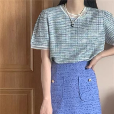 批发<b class='q'>韩国</b>2026新款洋气百搭圆领显瘦混合线短袖<b class='q'>T</b><b class='q'>恤</b>女上衣潮