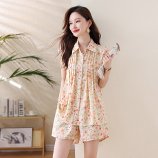 批发实拍2026年夏季新款胖MM气质时尚雪纺印花宽松显瘦减龄套装两件套