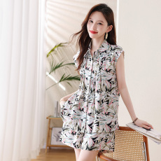 批发实拍2026年夏季新款胖MM气质时尚雪纺印花韩版显瘦减龄套装两件套