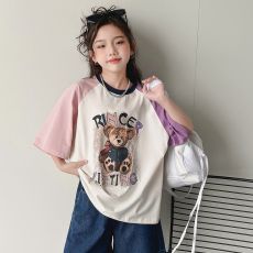 批发<b class='q'>女</b><b class='q'>童</b>夏装2025新款洋气<b class='q'>时尚</b>T恤大童女孩网红炸街夏季印花上衣<b class='q'>童装</b>