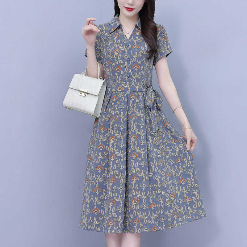 MY7984# 真丝桑蚕丝连衣裙女夏新款香云纱杭州高端大品牌妈妈碎花裙子女...